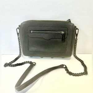 Rebecca Minkoff Black Leather Matte Herringbone Crossbody Bag USED
